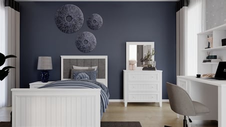 Lora Genç Odası Takımı (4 Kapılı Dolap+Karyola 100x200+Komodin+Çalışma Masası ve Üst Ünite+Kitaplık+Şifonyer+ayna )