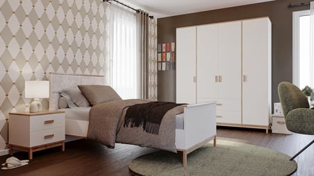 Nero Genç Odası Takımı (4 Kapılı Dolap+Karyola 100x200+Komodin+Çalışma Masası ve Üst Ünite+Kitaplık+Şifonyer+ayna )