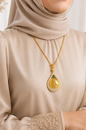 14 Ayar Osmanlı Tuğrası Dört Sıra Taşlı Zümrüt Altın Kolye