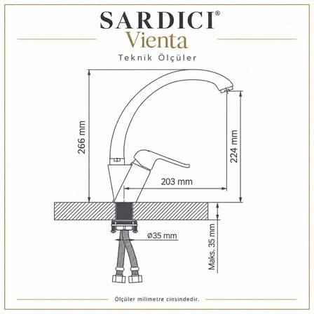 Sardıcı Vienta Mutfak Bataryası Pirinç Gövde Paslanmaz Boru Çift Su Girişli