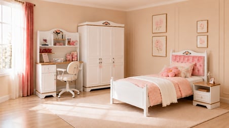 Flower Genç Odası(3 Kapılı Dolap+Karyola 100x200+Komodin+Çalışma Masası ve Üst Ünite+Kitaplık+Şifonyer+ayna )
