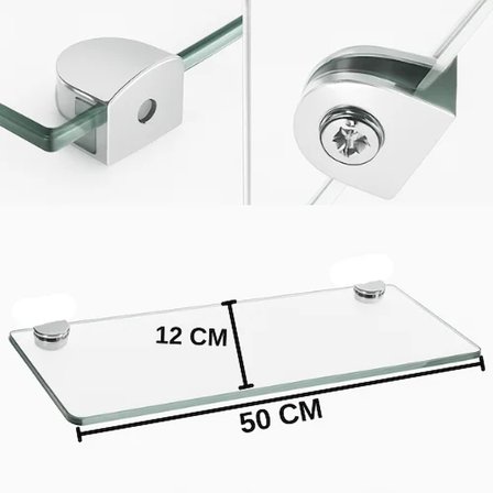 Pleksi Hayalet Raf 8mm | Banyo Mutfak Düzenleyici Metal Bağlantılı Şeffaf Raf - 50 Cm