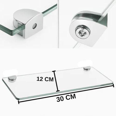 Pleksi Hayalet Raf 8mm | Banyo Mutfak Düzenleyici Metal Bağlantılı Şeffaf Raf - 30 Cm