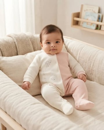 Unisex Bebek Pudra Tırmanan Tavşan Detaylı Kadife Patikli Tulum