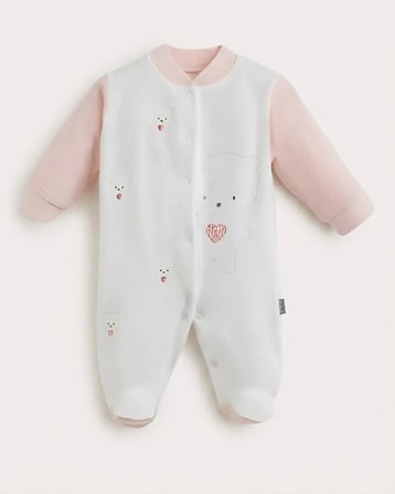 Kız Bebek Pudra Ayıcıklı Kadife Patikli Tulum