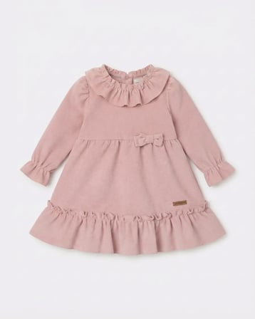 Kız Bebek Fiyonklu Volanlı Pudra Elbise