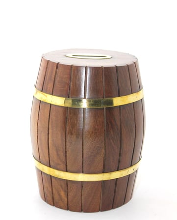 Pirinç Ahşap Fıçı Kumbara 15 Cm Wb538
