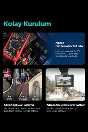 Park Modu Kablosu Type-c Akü Sigorta Bağlantı Kablosu Araç İçi Kamera Tüm Kameralara Uyumlu