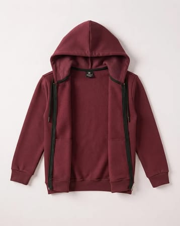Kırmızı – Erkek Çocuk Kapüşonlu Fermuarlı Cepli Bordo Sweatshirt Hırka Günlük Rahat Okul Ceketi