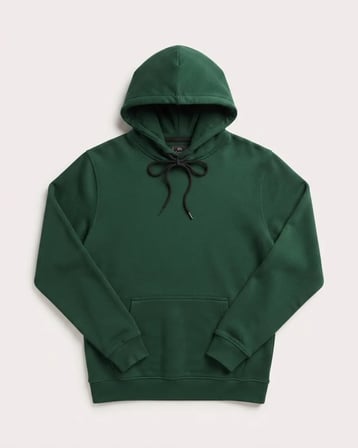 Erkek Çocuk Kapüşonlu Kanguru Cepli Düz Yeşil Okul ve Günlük Uzun Kollu Sweatshirt