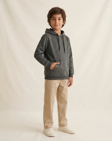 Erkek Çocuk Füme Kapüşonlu Kanguru Cepli Uzun Kollu Düz Renk Günlük ve Okul Sweatshirt