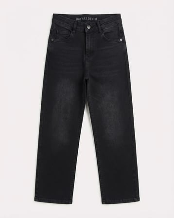 Erkek Çocuk Siyah Düz Kesim Kot Pantolon Klasik Cepli Rahat Günlük Denim Jean Pantolon