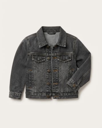 Erkek Çocuk Füme Yıkamalı Cepli Düğmeli Mevsimlik Kot Ceket Klasik Gömlek Yaka Denim Ceket