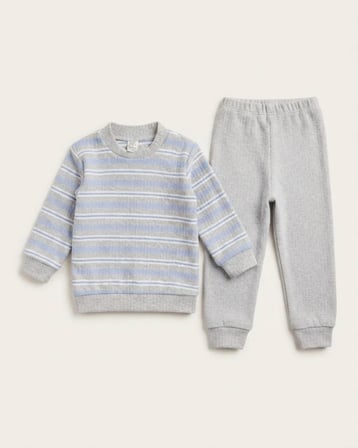 Çocuk Mavi İnce Çizgili Uzun Kollu Sweatshirt ve Eşofman Altı 2 Parça Günlük Rahat Takım