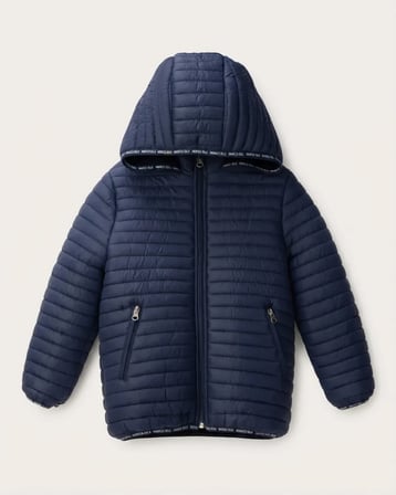 Unisex Çocuk Lacivert Kapüşonlu Fermuarlı Cepli Kapitone Şişme Mont Mevsimlik Dış Giyim