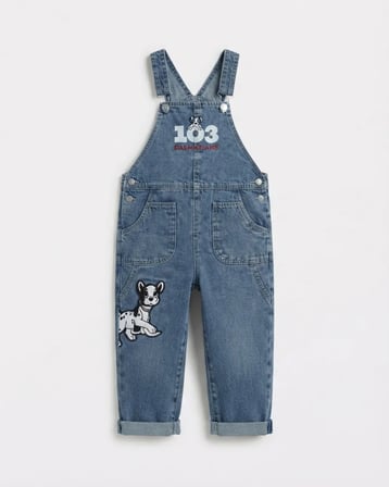 Erkek Çocuk Sevimli Köpek Nakışlı Mavi Kot Salopet Cepli Denim Bahçıvan Tulum Pantolon