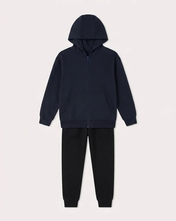 Unisex Çocuk Lacivert Kapüşonlu Fermuarlı Okul Hırkası İki İplik