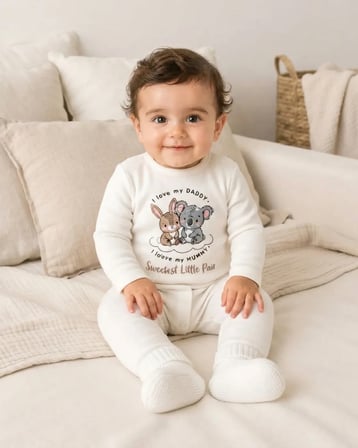 Unisex Bebek Koala ve Tavşan Baskılı Body Pantolon Takımı