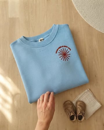 Açık Mavi Nakış Detaylı Erkek Çocuk Sweatshirt Rahat Kesim