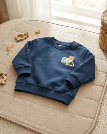 Erkek Bebek İndigo Sweatshirt Morning Temalı Yumuşak Triko Üst