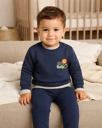 Lacivert – Erkek Bebek Yeşil Morning Temalı Sweatshirt Pamuklu Rahat Kesim
