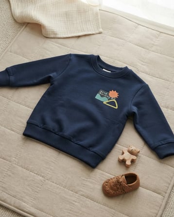 Lacivert – Erkek Bebek Yeşil Morning Temalı Sweatshirt Pamuklu Rahat Kesim