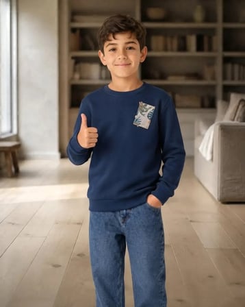 Mavi Erkek Çocuk Palmiye Detaylı Sweatshirt Rahat Kalıp
