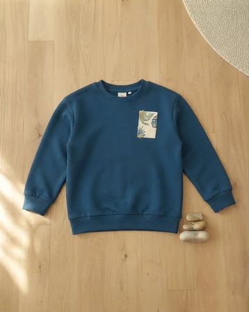 Mavi Erkek Çocuk Palmiye Detaylı Sweatshirt Rahat Kalıp