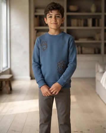 Erkek Çocuk Mavi Palmiye Desenli Rahat Sweatshirt