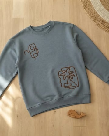 Erkek Çocuk Mavi Palmiye Desenli Rahat Sweatshirt