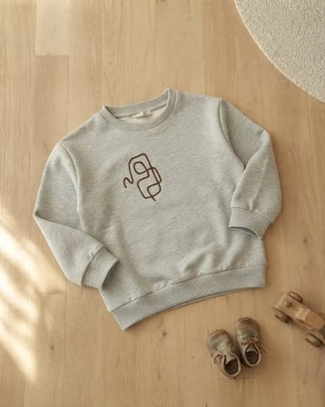 Erkek Çocuk Palmiye Motifli Açık Gri Sweatshirt Rahat Kesim
