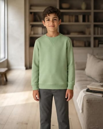 Çağla Yeşili – Erkek Çocuk Palmiye Desenli Açık Yeşil Sweatshirt Rahat Kalıp