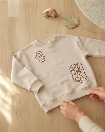 Bej – Sütlü Kahve Palmiye Desenli Erkek Çocuk Sweatshirt Rahat Kesim