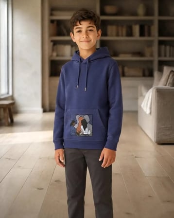Lacivert – Erkek Çocuk İndigo Baskılı Kapüşonlu Sweatshirt Konforlu Rahat Kesim