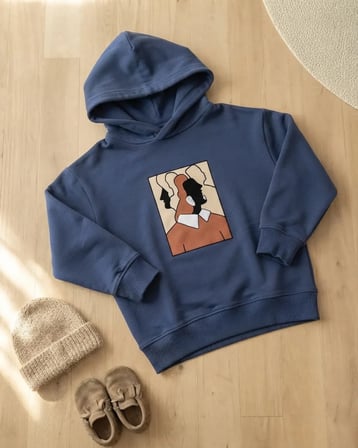 Lacivert – Erkek Çocuk İndigo Baskılı Kapüşonlu Sweatshirt Konforlu Rahat Kesim