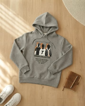 Erkek Çocuk Kapüşonlu Baskılı Sweatshirt Gri Rahat Kalıp