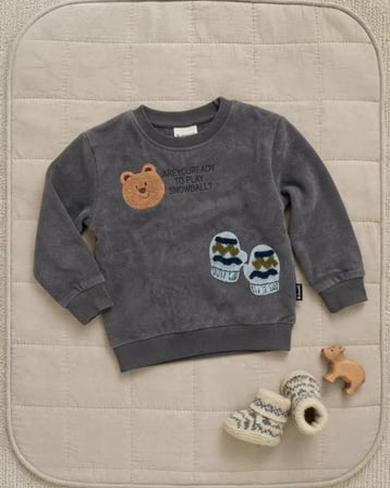Erkek Bebek Antrasit Snowball Temalı Sweatshirt Rahat Kalıp