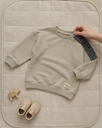 Erkek Bebek Gri Saklambaç Temalı Triko Kol Sweatshirt