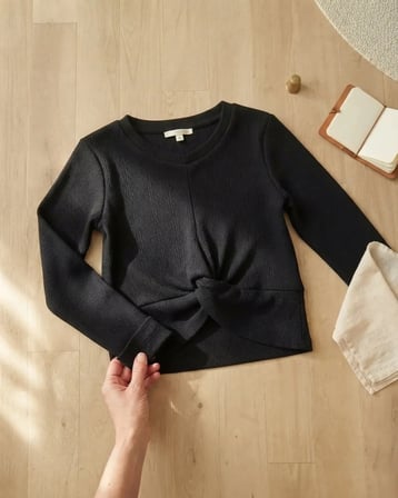 Siyah – Lila Renkli Kadın Çocuk Uzun Kollu Jakarlı Örme Sweatshirt