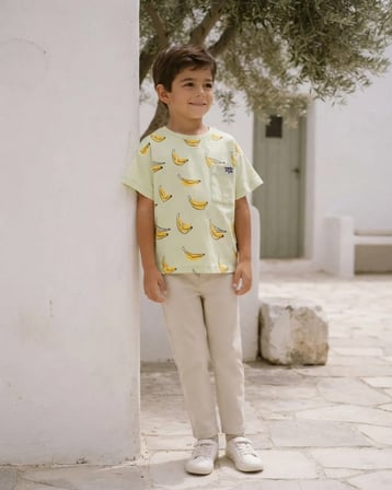 Erkek Çocuk Yeşil Desenli Kısa Kollu Rahat Kesim Tişört