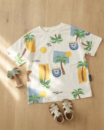 Beyaz – Erkek Çocuk A.sarı Baskılı Kısa Kollu T-shirt Rahat Kalıp