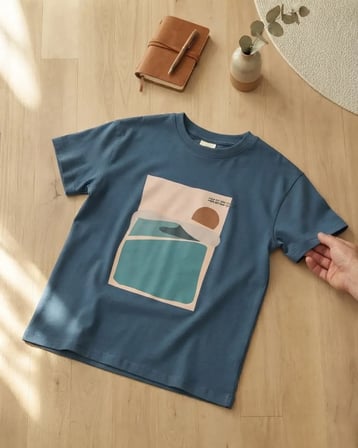Erkek Çocuk Mavi Grafik Baskılı Kısa Kollu Tişört