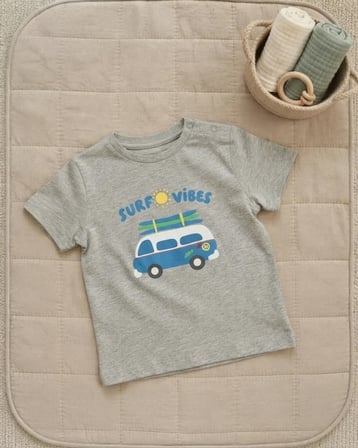 Gri – Erkek Bebek Baskılı Lacivert Süprem T-Shirt Rahat Kalıp