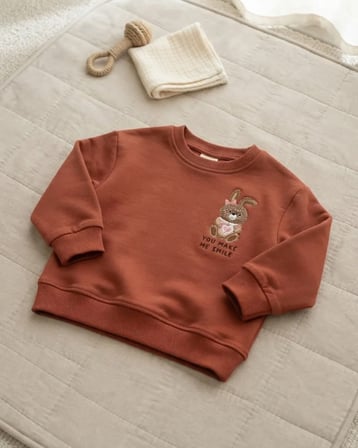 Bebek Latte Renkli Nakışlı Sweatshirt Rahat Kesim Üst Giyim
