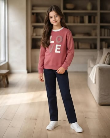 Love Nakışlı 3 İp Şardonlu Kız Sweat – Gül Kurusu