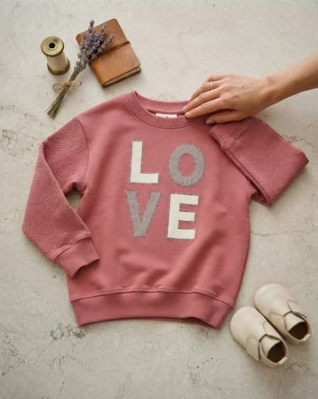 Love Nakışlı 3 İp Şardonlu Kız Sweat – Gül Kurusu
