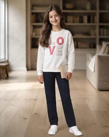 Love Nakışlı 3 İp Şardonlu Kız Sweat – Beyaz