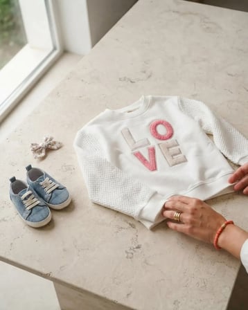 Love Nakışlı 3 İp Şardonlu Kız Sweat – Beyaz
