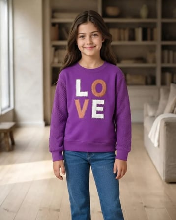 Love Nakışlı 3 İp Şardonlu Kız Sweat – Lila