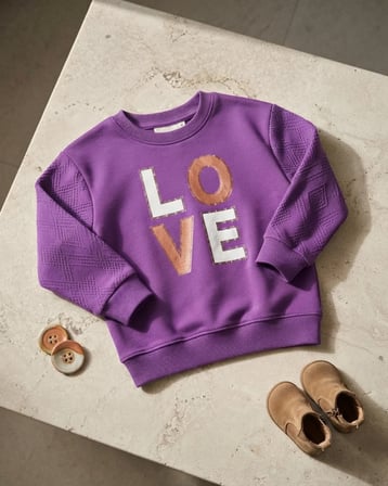 Love Nakışlı 3 İp Şardonlu Kız Sweat – Lila